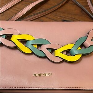Nine West Pink Crossbody with Yellow and Green Chain Detail